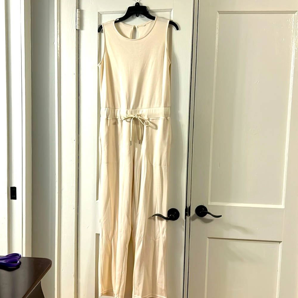 Cream soft T-shirt material jumpsuit